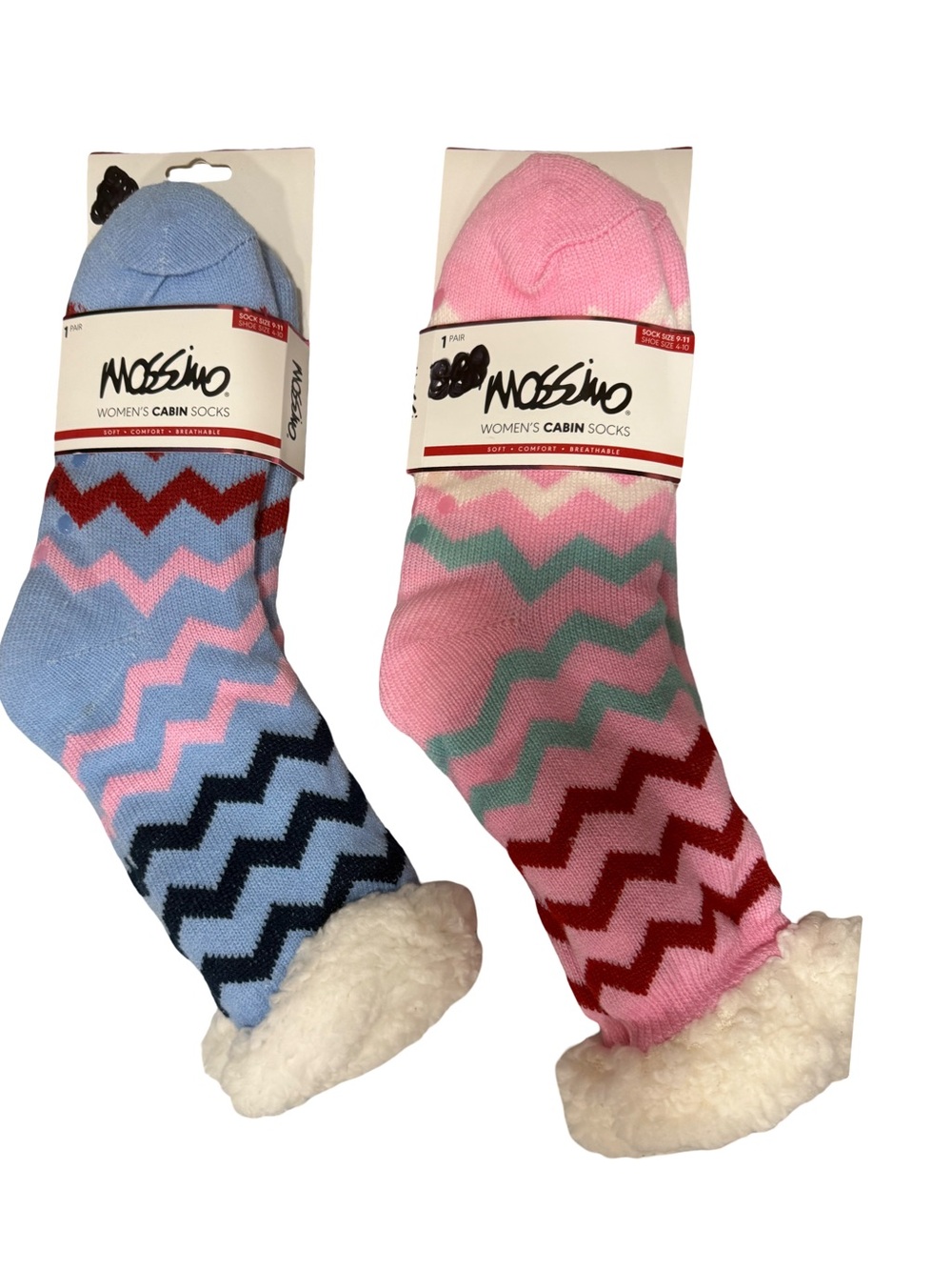 Mossimo Supply Co. Women's Cabin Socks - Blue & Pink Chevron with Sherpa Cuff